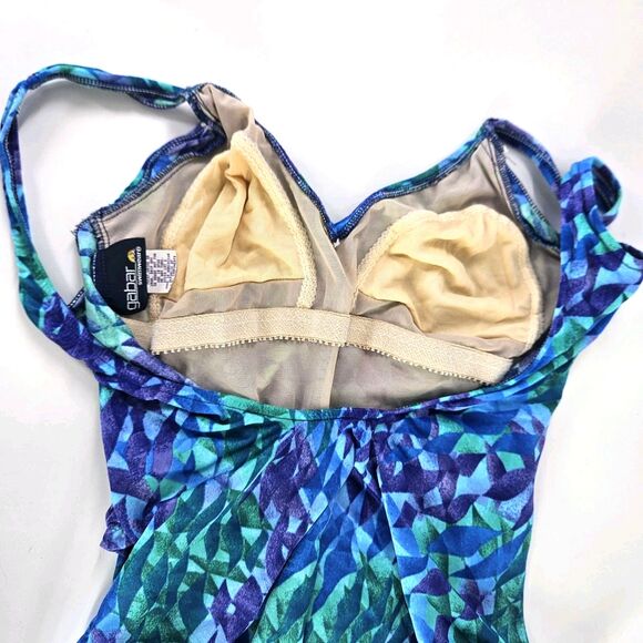 Vtg 90s/ Y2K Gabar Womens One Piece Swimsuit Ruched V Neck Abstract Unsized S/M - Picture 7 of 15
